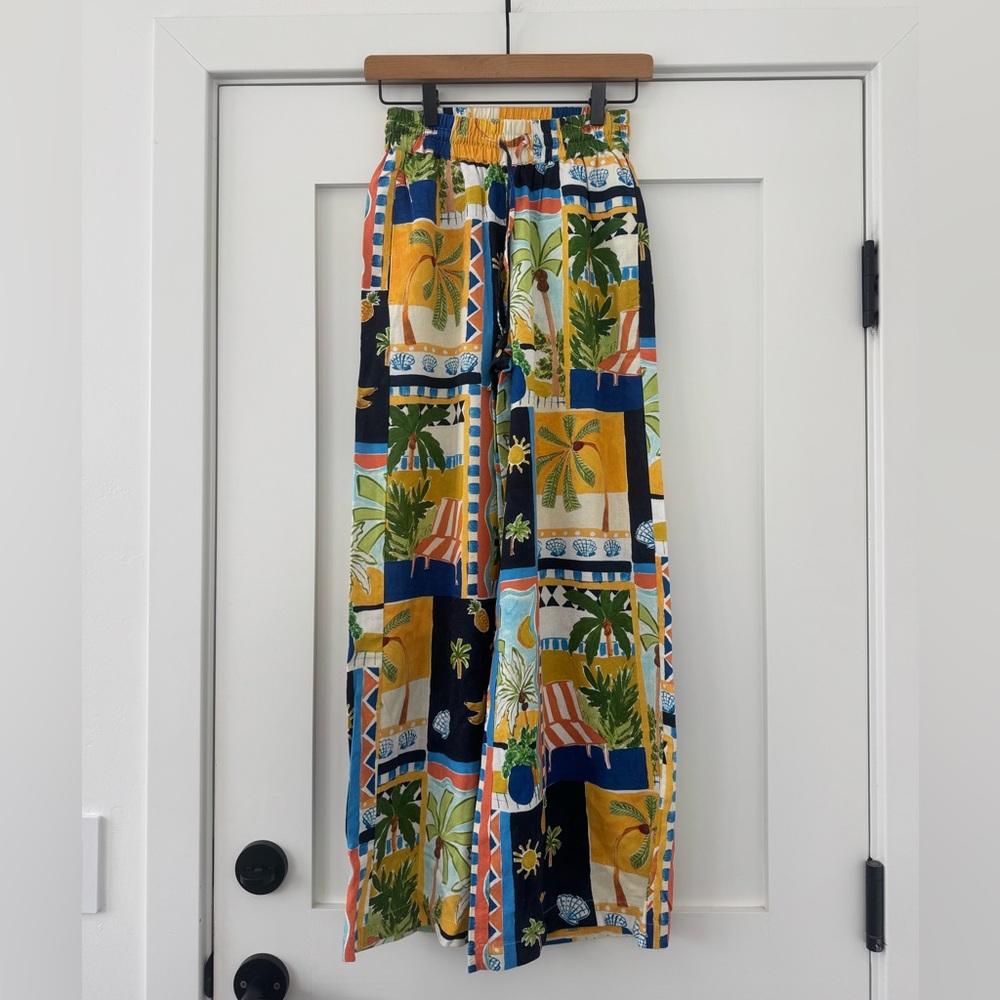 Tropical Print Wide Leg Pant